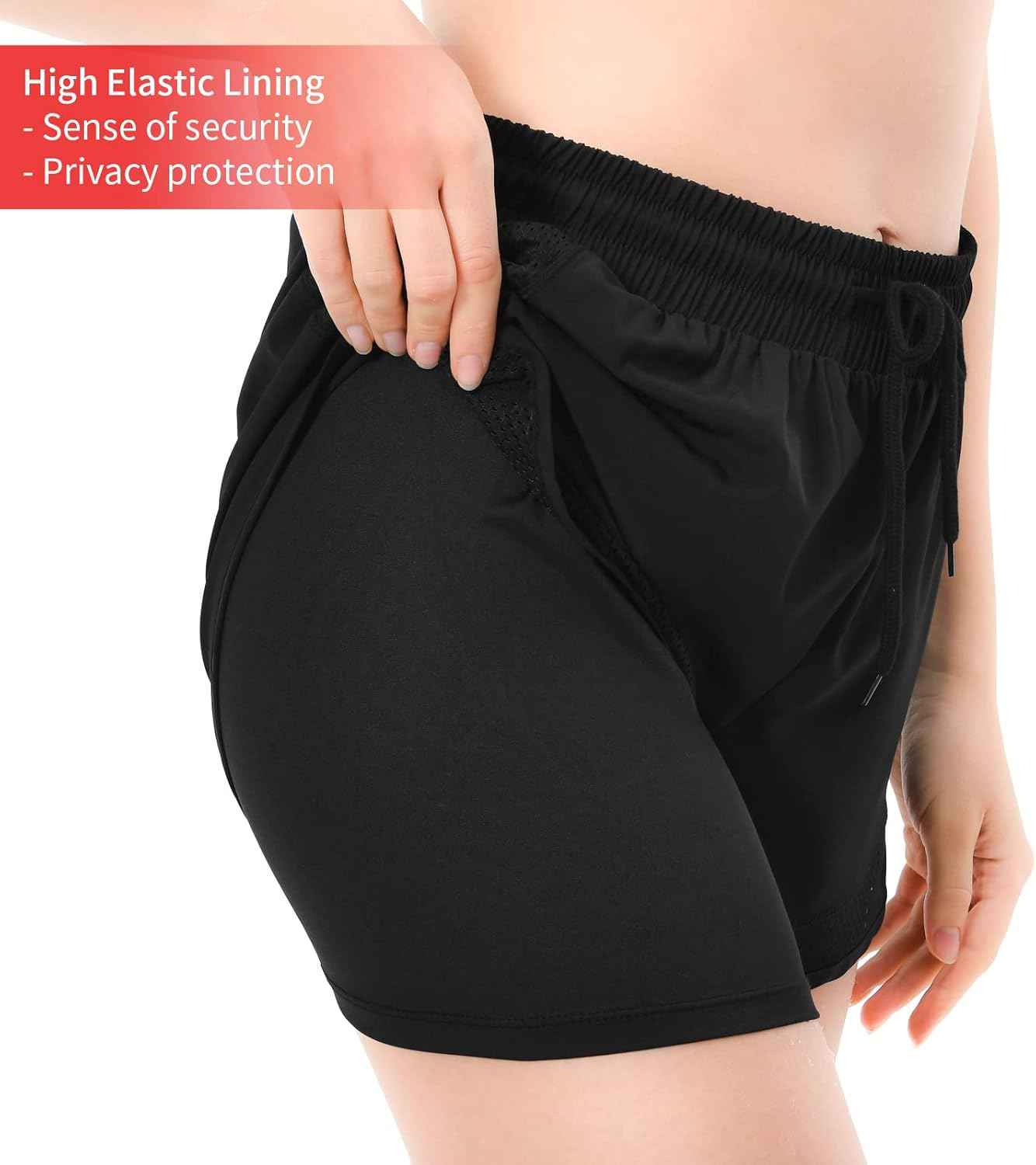 Short Running Femme Short Sport Femme, 2 en 1 Elastique Respirant Shorts de Course Gym Fitness Yoga avec Poches