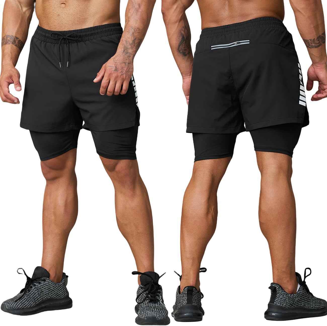 Smatstyle Short de Course Homme Court 2 en 1 Running Shorts Men Pantalon de Sport à séchage Rapide avec Poches Respirant Short d'entraînement