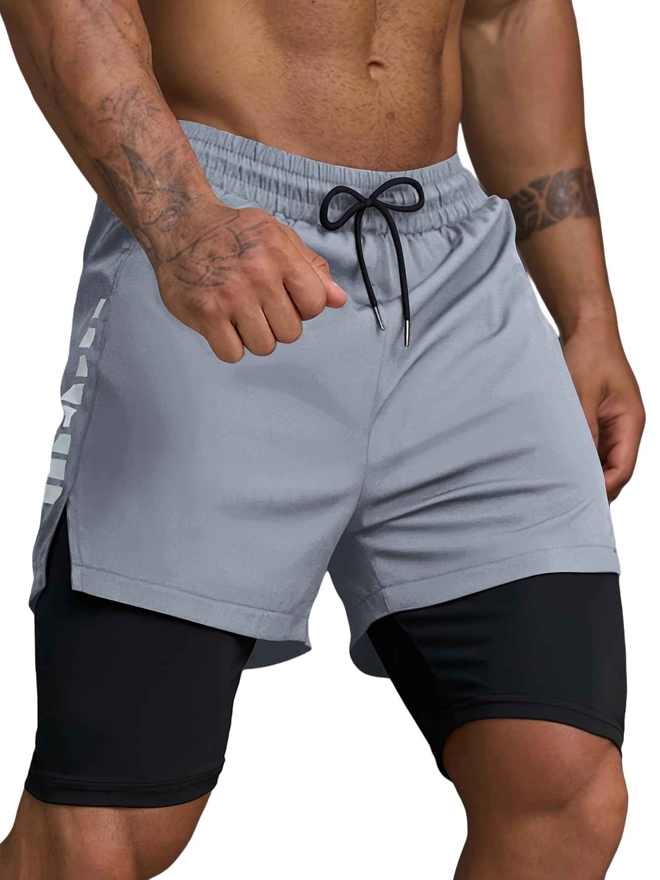 Smatstyle Short de Course Homme Court 2 en 1 Running Shorts Men Pantalon de Sport à séchage Rapide avec Poches Respirant Short d'entraînement