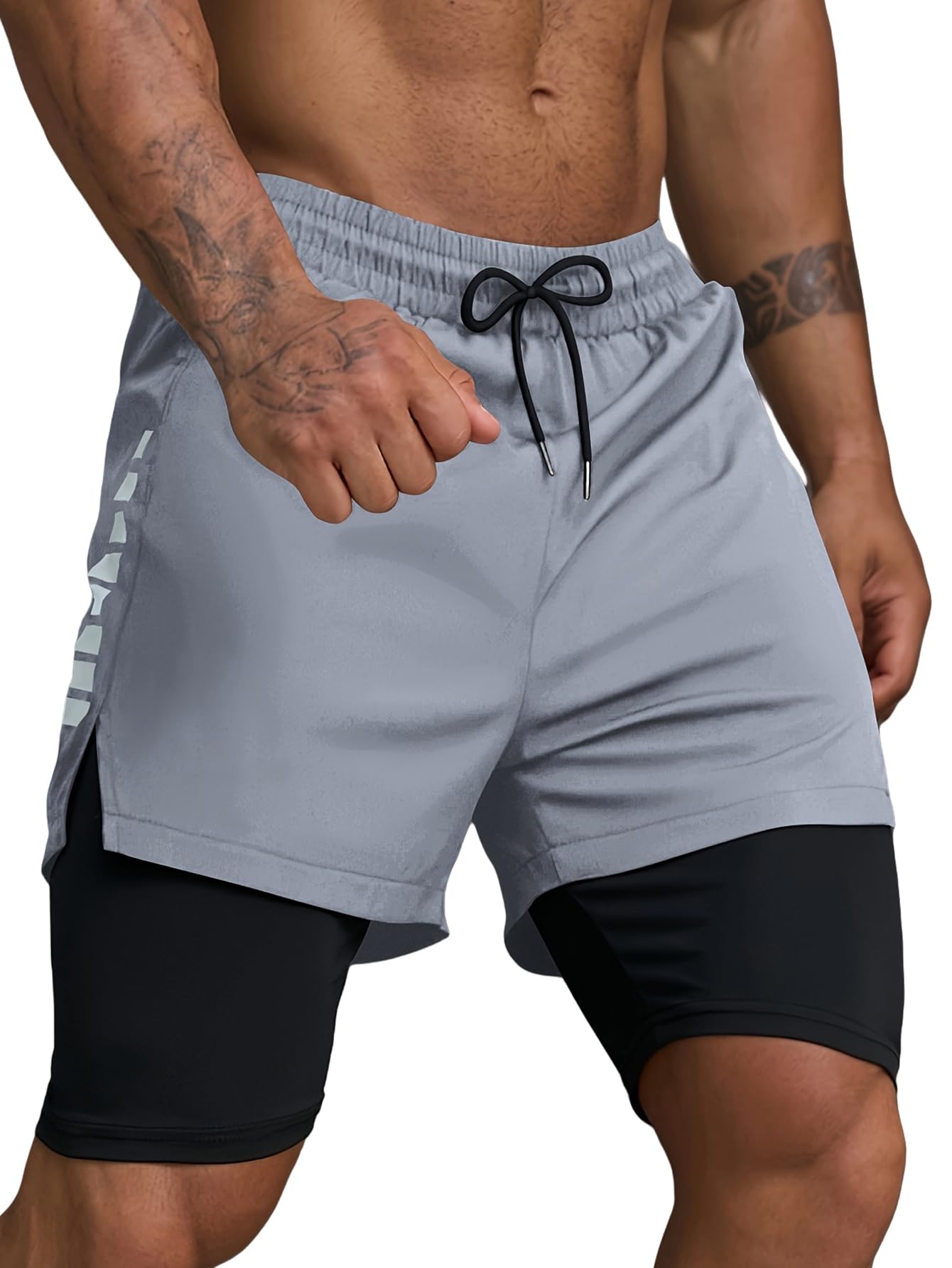 Smatstyle Short de Course Homme Court 2 en 1 Running Shorts Men Pantalon de Sport à séchage Rapide avec Poches Respirant Short d'entraînement