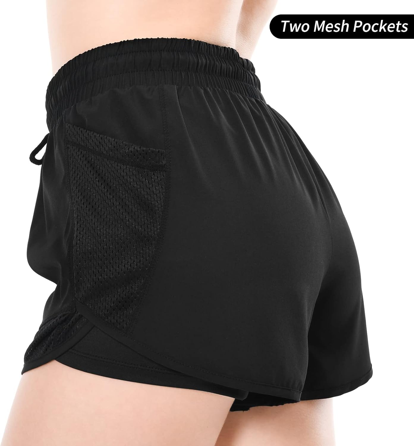 Short Running Femme Short Sport Femme, 2 en 1 Elastique Respirant Shorts de Course Gym Fitness Yoga avec Poches