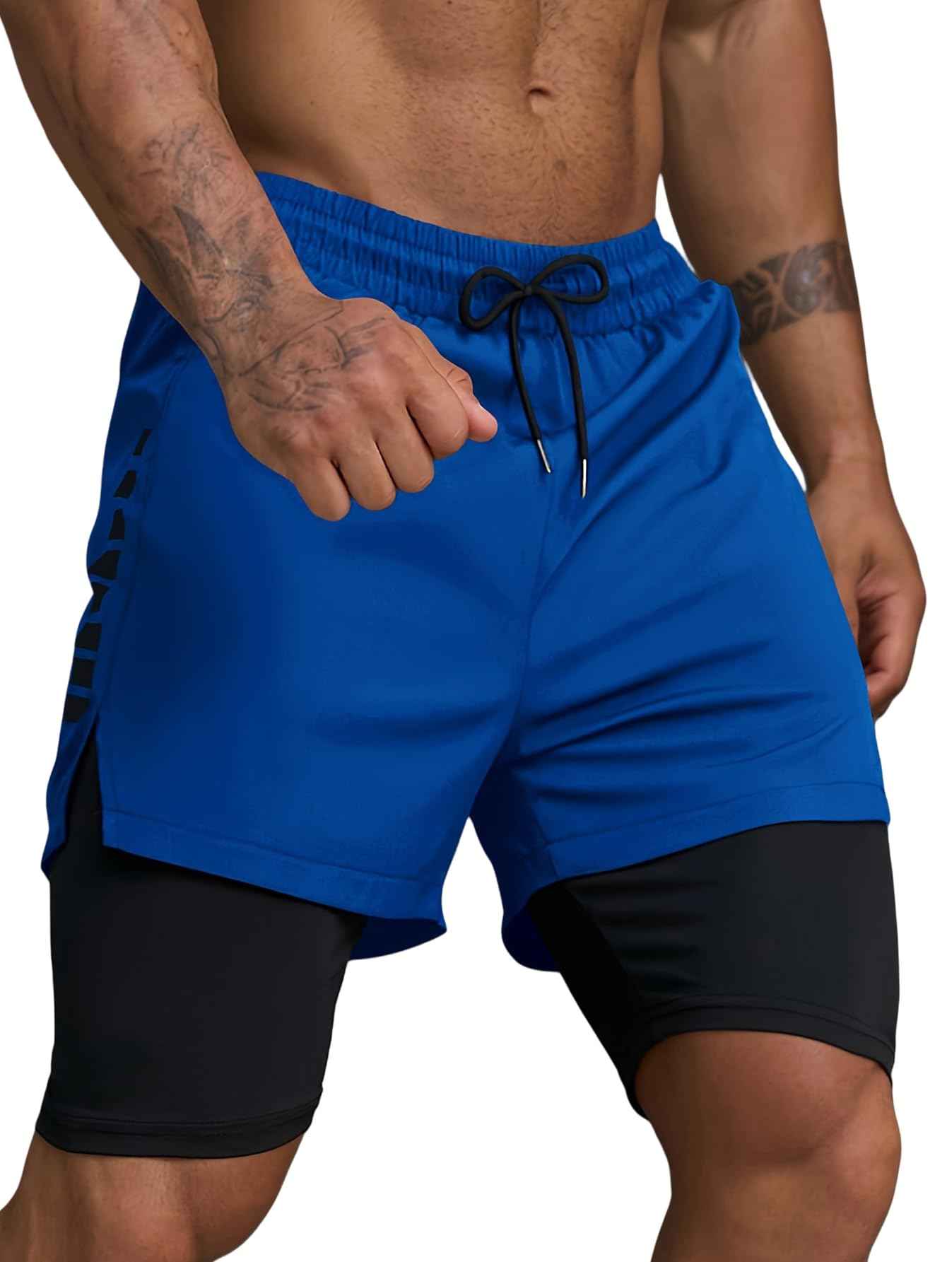 Smatstyle Short de Course Homme Court 2 en 1 Running Shorts Men Pantalon de Sport à séchage Rapide avec Poches Respirant Short d'entraînement