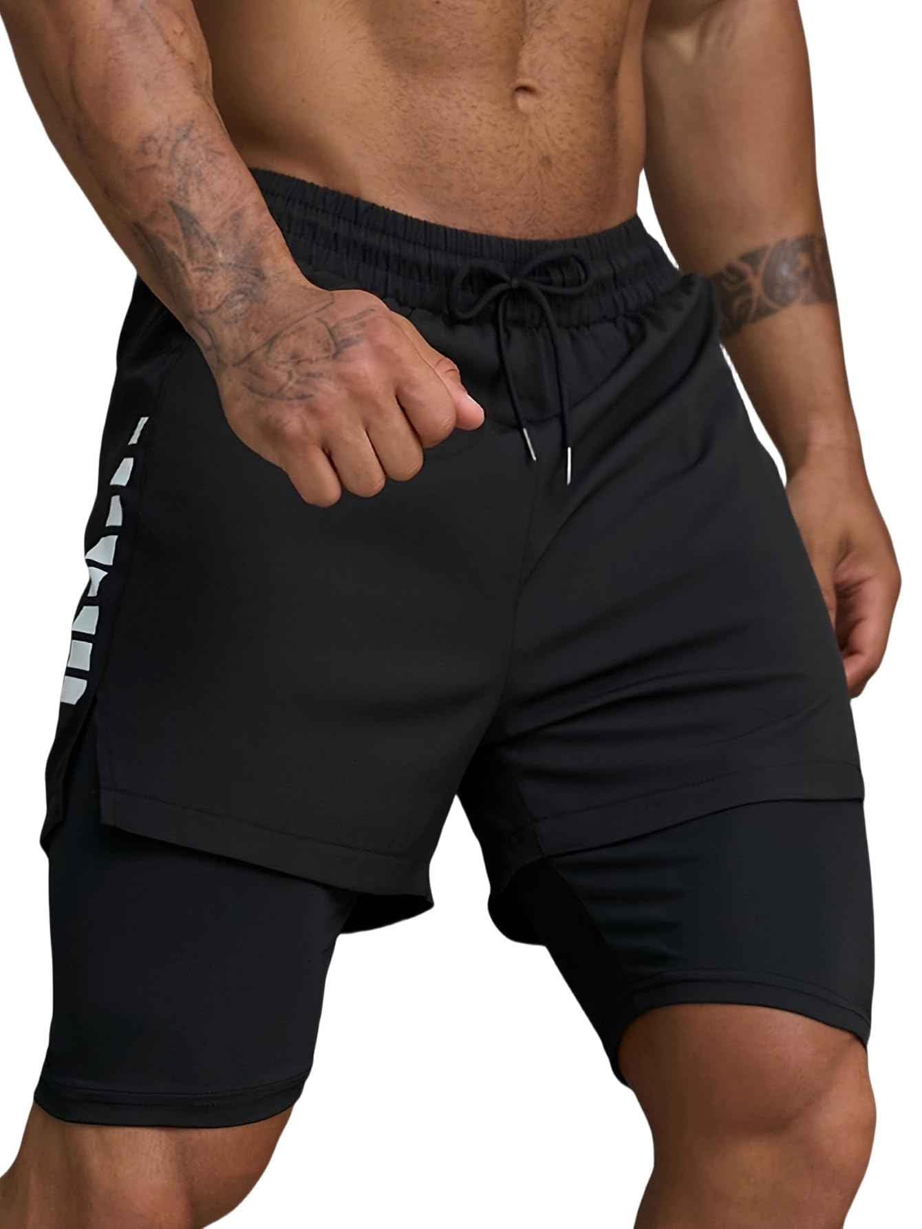 Smatstyle Short de Course Homme Court 2 en 1 Running Shorts Men Pantalon de Sport à séchage Rapide avec Poches Respirant Short d'entraînement