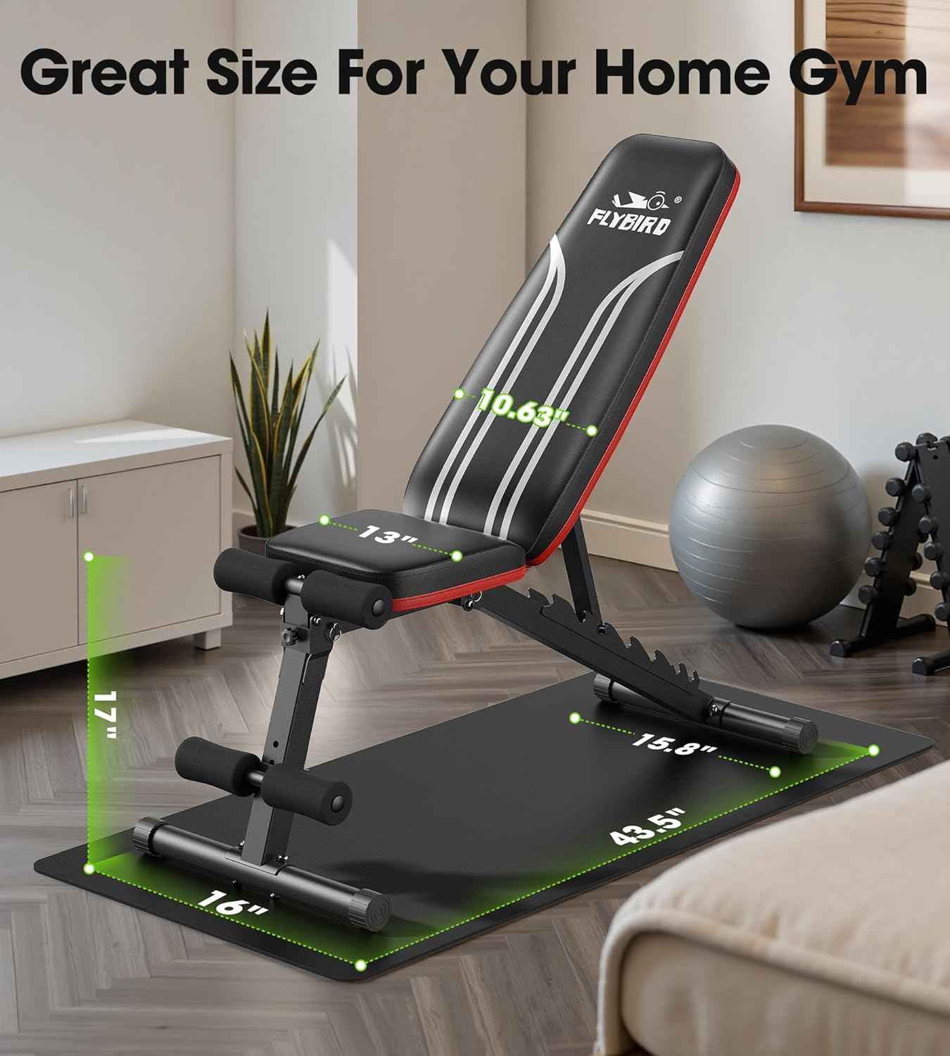 FLYBIRD Banc de musculation réglable pour la salle de sport à domicile, 15 degrés, banc de musculation pliable robuste et durable pour des années d'entraînement