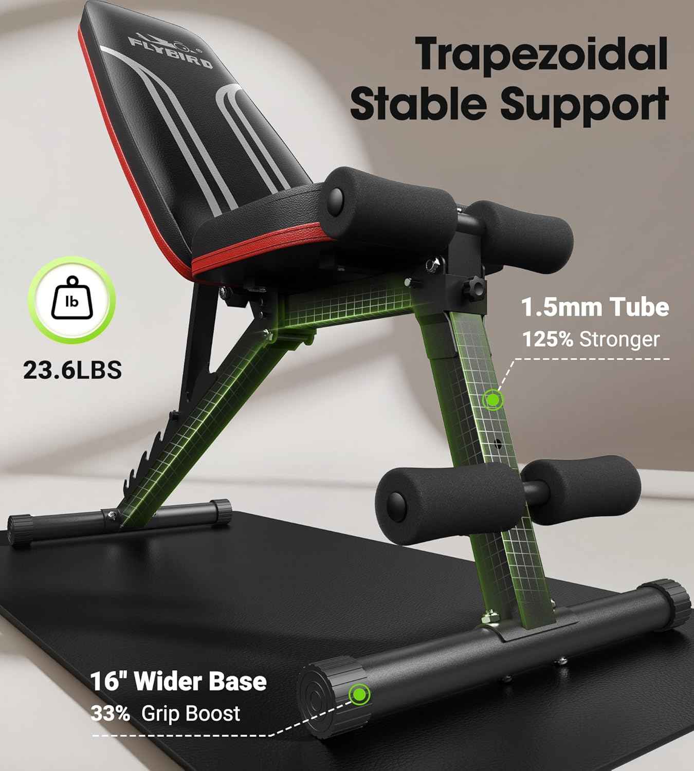FLYBIRD Banc de musculation réglable pour la salle de sport à domicile, 15 degrés, banc de musculation pliable robuste et durable pour des années d'entraînement