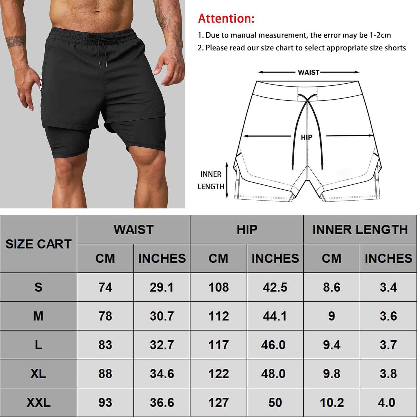 Smatstyle Short de Course Homme Court 2 en 1 Running Shorts Men Pantalon de Sport à séchage Rapide avec Poches Respirant Short d'entraînement