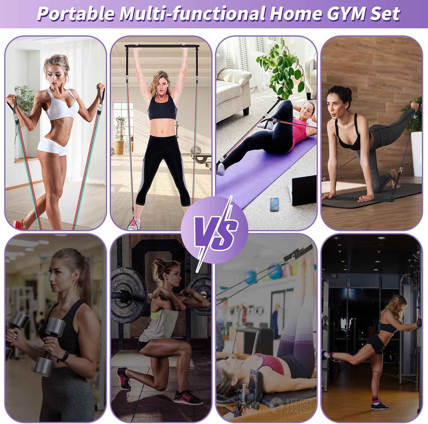 Ensemble de Barres de Pilates et de Bandes de résistance avec poignées, Salle de Sport Portable à Domicile – Livré avec des Affiches et des vidéos de Fitness
