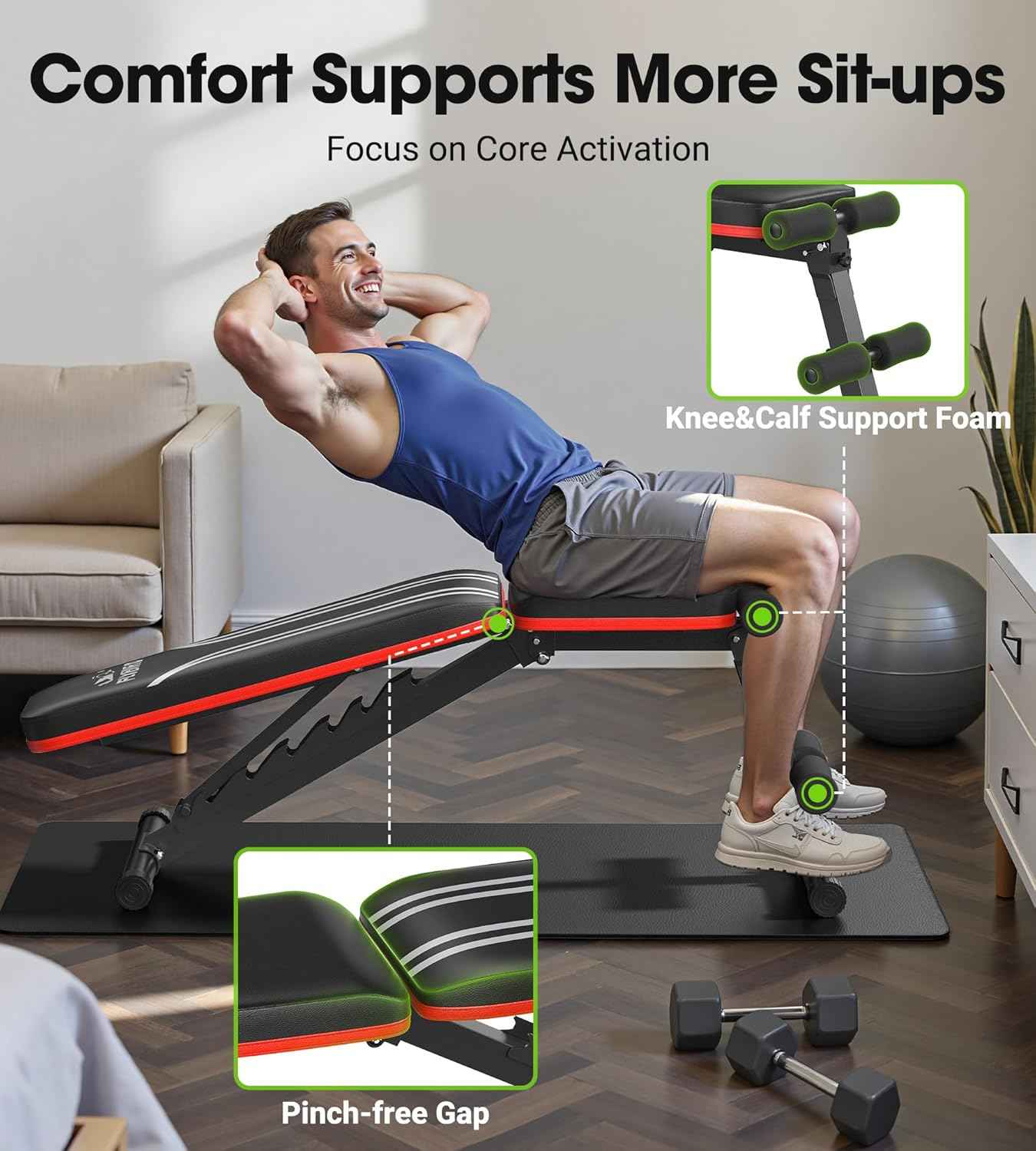 FLYBIRD Banc de musculation réglable pour la salle de sport à domicile, 15 degrés, banc de musculation pliable robuste et durable pour des années d'entraînement
