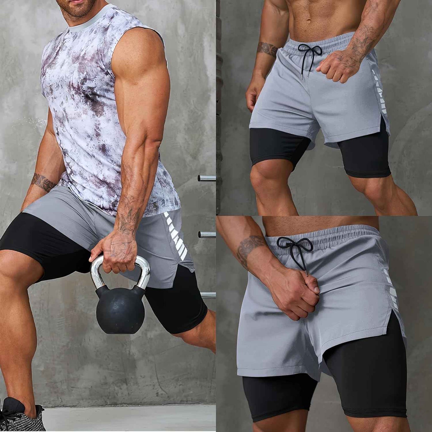 Smatstyle Short de Course Homme Court 2 en 1 Running Shorts Men Pantalon de Sport à séchage Rapide avec Poches Respirant Short d'entraînement