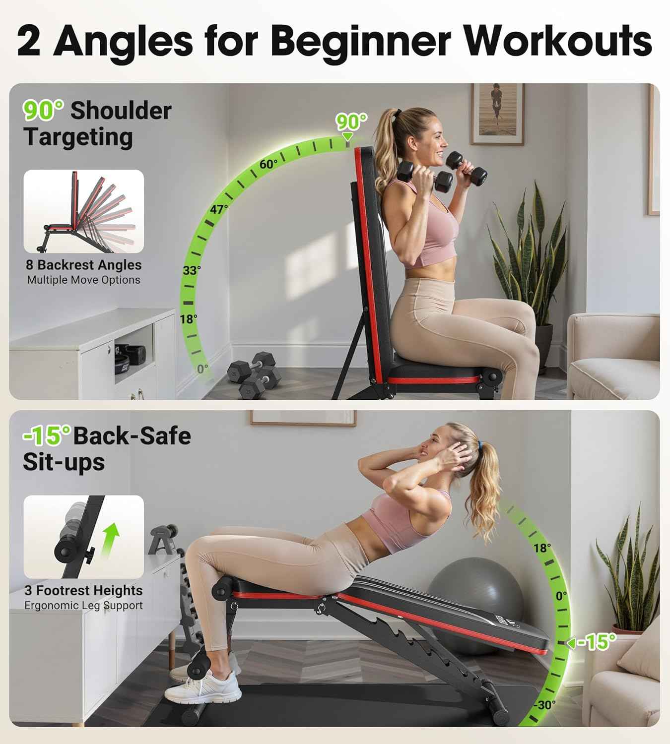 FLYBIRD Banc de musculation réglable pour la salle de sport à domicile, 15 degrés, banc de musculation pliable robuste et durable pour des années d'entraînement