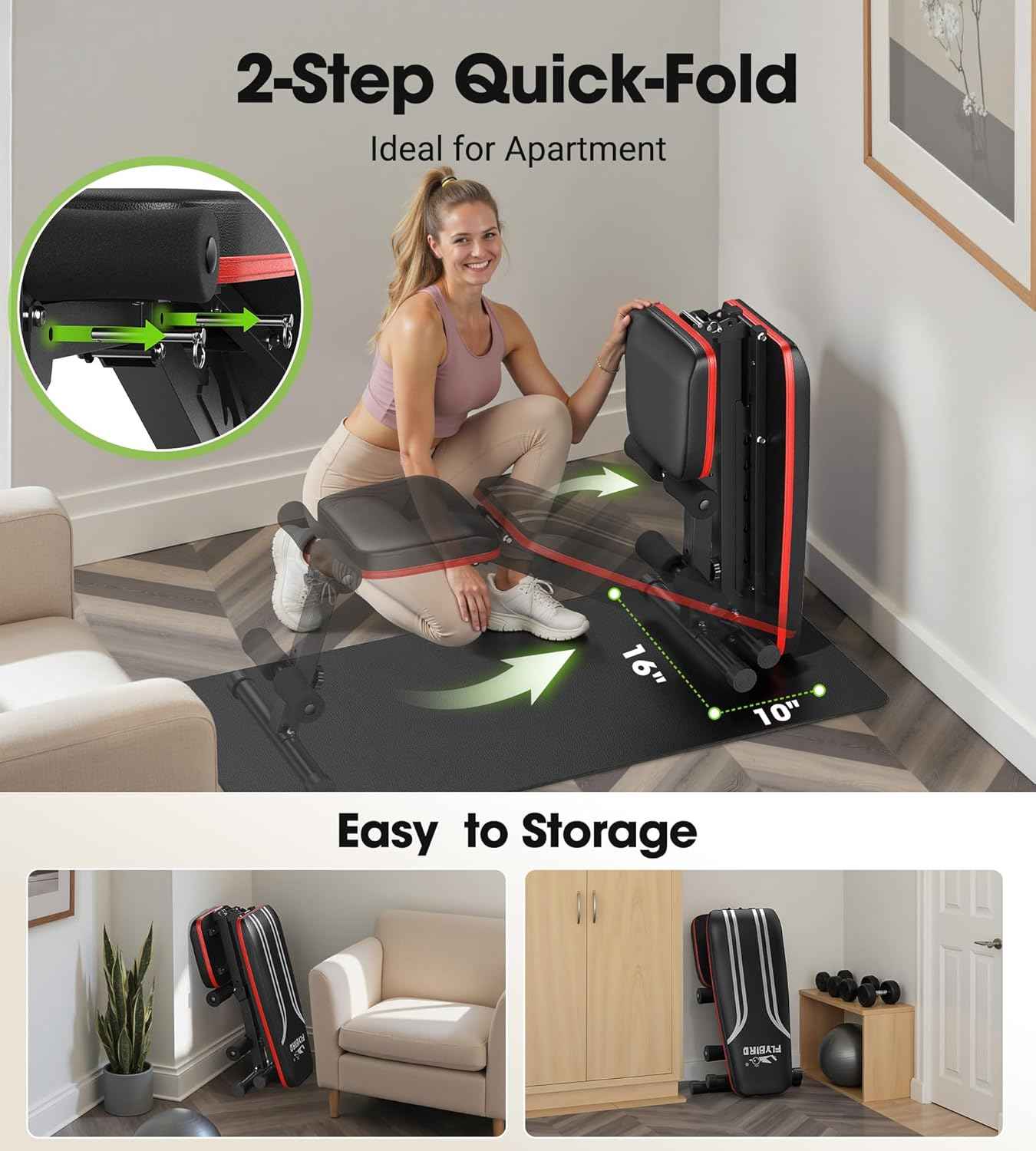 FLYBIRD Banc de musculation réglable pour la salle de sport à domicile, 15 degrés, banc de musculation pliable robuste et durable pour des années d'entraînement