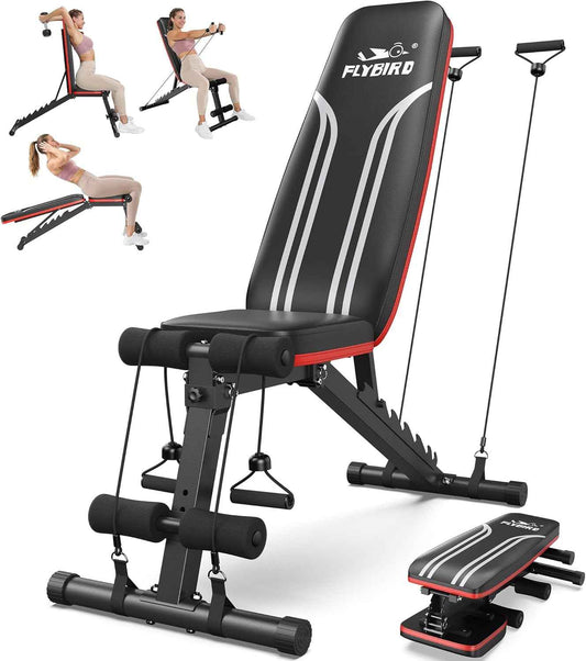 FLYBIRD Banc de musculation réglable pour la salle de sport à domicile, 15 degrés, banc de musculation pliable robuste et durable pour des années d'entraînement